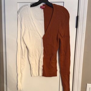 STAUD Two-Tone White and Brown Cardigan
